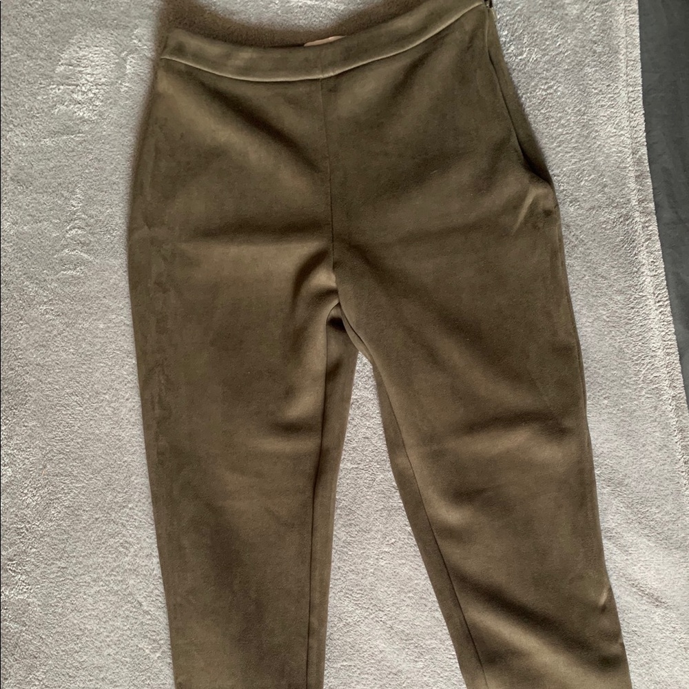 Suede olive green pants